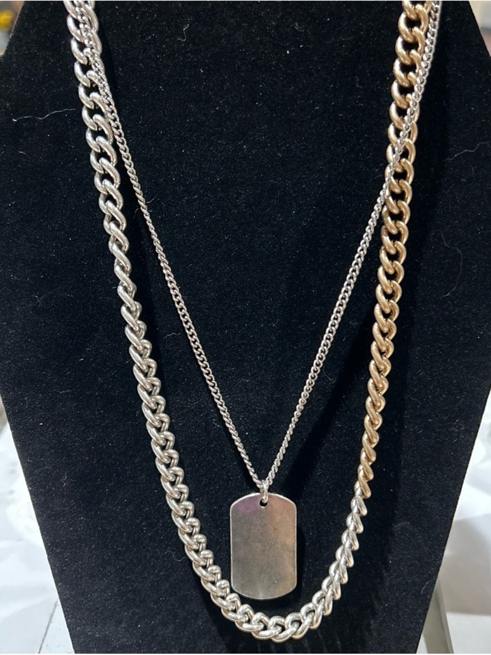Men's Silver-Tone Dog Tag & Chain Necklace Set